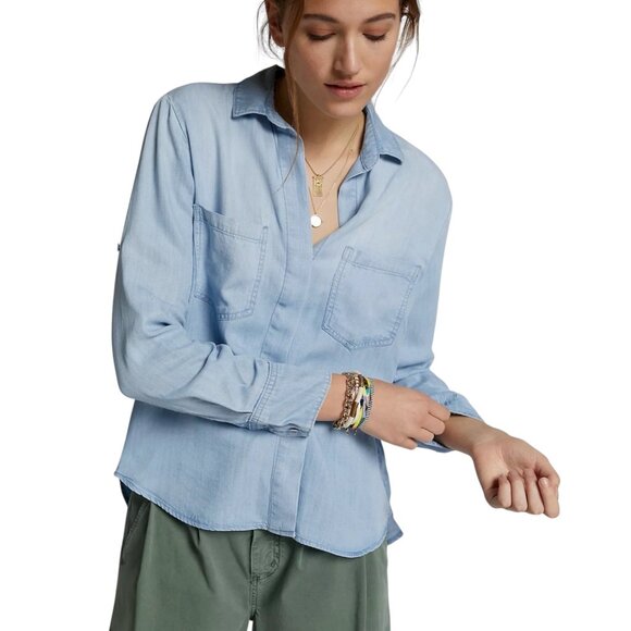 Anthropologie Cloth & Stone Blue Chambray Buttondown Shirt Sz M Lagenlook - Picture 3 of 13